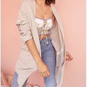 Donni OSFA Gray Striped Ribbed Open Cardigan